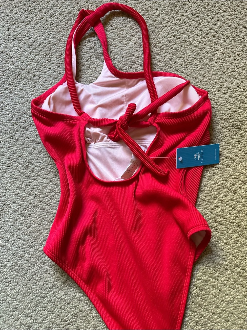 NWT Cupshe True Red‎ Strappy One Shoulder Ribbed One Piece Swimsuit Size S